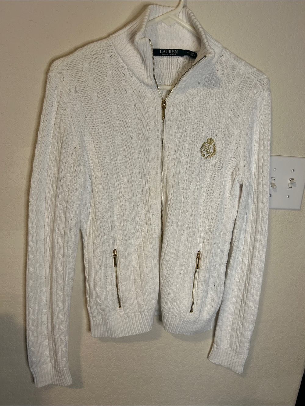 Lauren Ralph Lauren Ivory Cable-Knit Zip-Front Sweater
